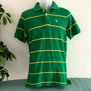 Abercrombie & Fitch Mens Green and Yellow Striped Polo Shirt